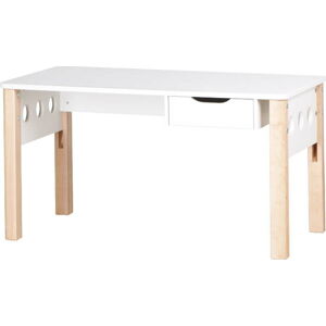 Hnědo-bílý psací stůl z březového dřeva s nastavitelnou výškou Flexa