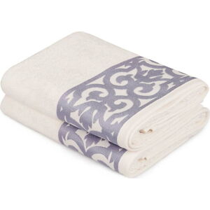 Sada 2 bílých ručníků na ruce s fialovým lemováním Grace