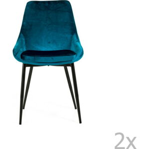 Sada 2 petrolejově modrých jídelních židlí se sametovým potahem Tenzo Lex