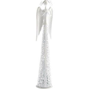 Bílá kovová dekorace ve tvaru anděla Dakls Angel, výška 39 cm