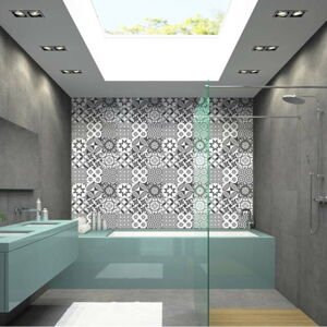 Sada 9 nástěnných samolepek Ambiance Wall Decal Tiles Azulejos Shades of Gray Sotchi, 15 x 15 cm
