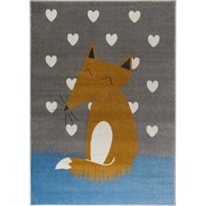 Šedý koberec s motivem lišky KICOTI Grey, 160 x 230 cm