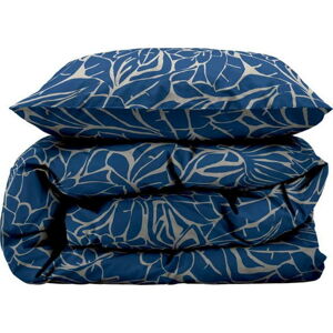 Modré damaškové prodloužené povlečení na jednolůžko 140x220 cm Abstract leaves – Södahl