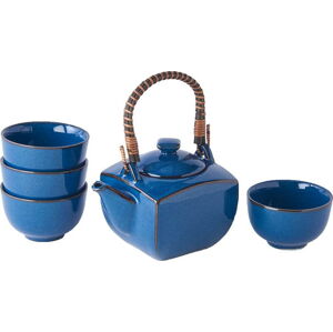 5dílný modrý čajový set z keramiky MIJ