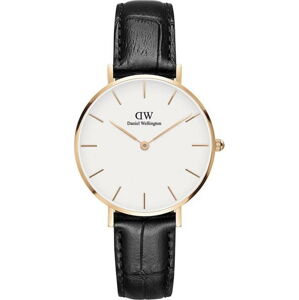 Dámské hodinky s koženým řemínkem a detaily růžovozlaté barvy Daniel Wellington Petite Reading, ⌀ 32 mm