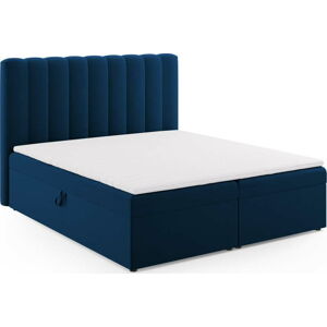 Tmavě modrá boxspring postel s úložným prostorem 180x200 cm Gina – Milo Casa