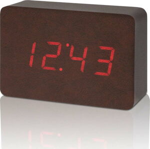 Tmavě hnědý budík s červeným LED displejem Gingko Brick Click Clock