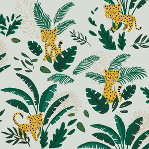 Dětská tapeta 10 m x 50 cm Cheetah & Tropical Leaves – Lilipinso