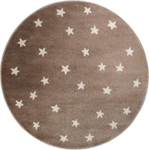 Hnědý kulatý koberec s hvězdami KICOTI Beige, ø 100 cm