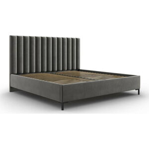 Šedá čalouněná dvoulůžková postel s úložným prostorem s roštem 160x200 cm Casey – Mazzini Beds