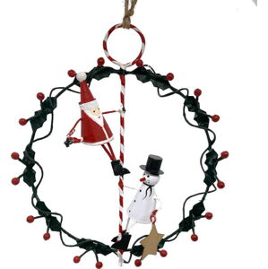 Nástěnný vánoční věnec  ø 14 cm Santa & Snowman on Wreath - G-Bork