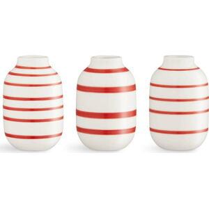 Sada 3 miniaturních bílo-červených pruhovaných porcelánových váz Kähler Design Omaggio