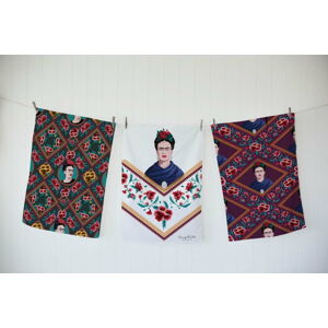 Sada 3 utěrek s příměsí bavlny Madre Selva Frida Flowers, 50 x 70 cm