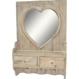 Dřevěné nástěnné zrcadlo se 2 zásuvkami Antic Line Heart