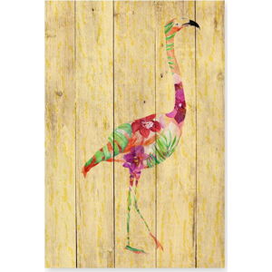 Nástěnná dekorace z borovicového dřeva Madre Selva Flowers Flamingo, 60 x 40 cm