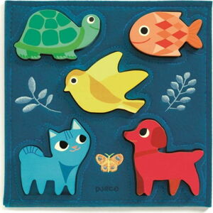 Dřevěné puzzle Djeco Zvířátka v modrém