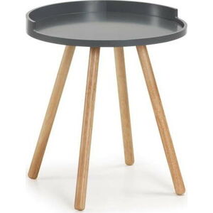 Tmavě šedý odkládací stolek s dřevěným podnožím La Forma Bruk