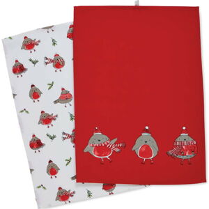 Bavlněné utěrky v sadě 2 ks s vánočním motivem 50x70 cm Christmas Robins – Catherine Lansfield