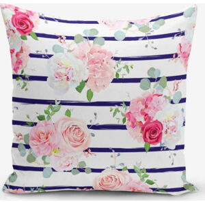 Povlak na polštář s příměsí bavlny Minimalist Cushion Covers Blue Linears Kavanice Flower, 45 x 45 cm