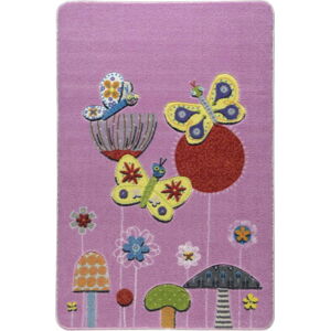 Dětský růžový koberec Confetti Butterfly Efect, 133 x 190 cm