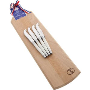 Set 4 bílých nožů na servírování sýrů s dřevěným prkénkem Jean Dubost