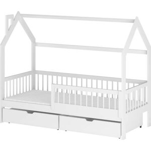 Bílá domečková dětská postel s úložným prostorem 70x160 cm Oskar - Lano Meble