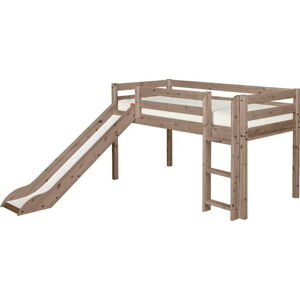 Hnědá středně vysoká dětská postel z borovicového dřeva se skluzavkou Flexa Classic, 90 x 200 cm