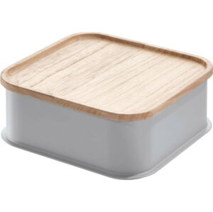 Šedý úložný box s víkem ze dřeva paulownia iDesign Eco, 21,3 x 21,3 cm