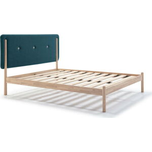 Dřevěná postel s tyrkysově modrým čelem Marckeric Annie, 140 x 190 cm