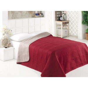 Šedo-červený oboustranný přehoz přes postel z mikrovlákna, 160 x 220 cm