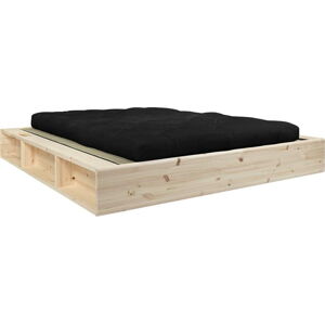 Dvoulůžková postel z masivního dřeva s černým futonem Double Latex a tatami Karup Design, 160 x 200 cm