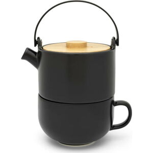 Černá kameninová čajová konvice s hrnkem Bredemeijer Umea, 500 ml
