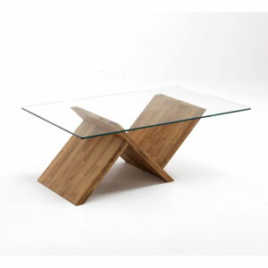 Konferenční stolek v přírodní barvě se skleněnou deskou 120x70 cm – Tomasucci