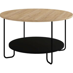 Kulatý konferenční stolek s deskou v dubovém dekoru v černo-přírodní barvě ø 80 cm Tonka – Marckeric