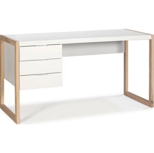 Bílý psací stůl s nohami z borovicového dřeva Marckeric Frank