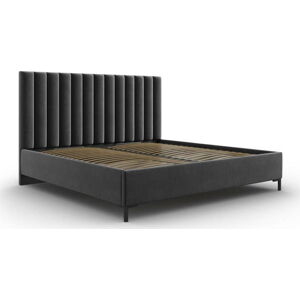Tmavě šedá čalouněná dvoulůžková postel s úložným prostorem s roštem 160x200 cm Casey – Mazzini Beds
