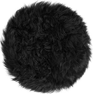 Černý podsedák z ovčí kožešiny na jídelní židli Royal Dream Zealand Round, ⌀ 35 cm