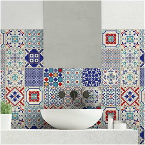 Sada 24 nástěnných samolepek Ambiance Wall Decal Cement Tiles Azulejos Sofiana, 10 x 10 cm