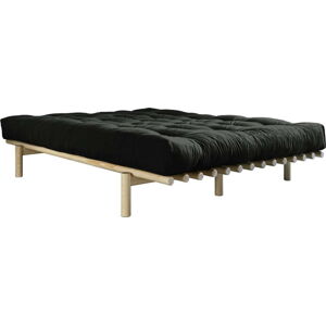 Dvoulůžková postel z borovicového dřeva s matrací Karup Design Pace Double Latex Natural Clear/Black, 200 x 180 cm