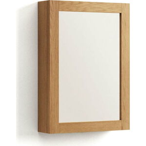 Závěsná koupelnová skříňka se zrcadlem z teakového dřeva v přírodní barvě 50x70 cm Plubia – Kave Home