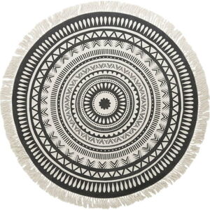 Béžovo-černý ručně tkaný bavlněný koberec Westwing Collection Benji, ø 150 cm