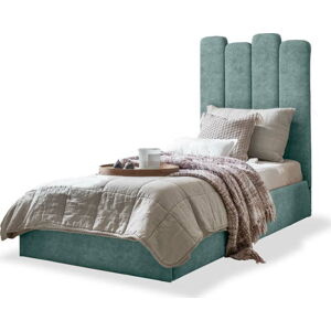 Tyrkysová čalouněná jednolůžková postel s úložným prostorem s roštem 90x200 cm Dreamy Aurora – Miuform