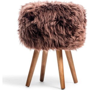 Stolička s tmavě hnědým sedákem z ovčí kožešiny Native Natural, ⌀ 30 cm