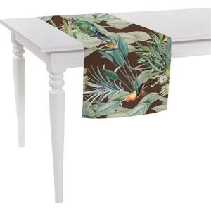 Hnědý běhoun na stůl Mike & Co. NEW YORK Jungle Birds, 140 x 40 cm