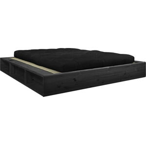 Černá dvoulůžková postel z masivního dřeva s černým futonem Double Latex a tatami Karup Design, 140 x 200 cm