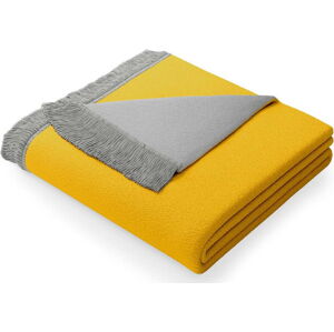 Žluto-šedá deka s příměsí bavlny AmeliaHome Franse, 150 x 200 cm