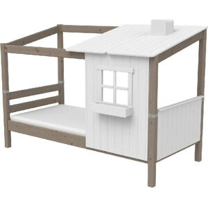 Hnědo-bílá domečková postel z borovicového dřeva Flexa Classic Tree House, 90 x 200 cm