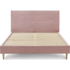 Růžová manšestrová dvoulůžková postel Bobochic Paris Anja Light, 160 x 200 cm