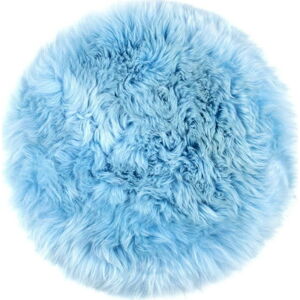 Modrý podsedák z ovčí kožešiny na jídelní židli Royal Dream Zealand Round, ⌀ 35 cm