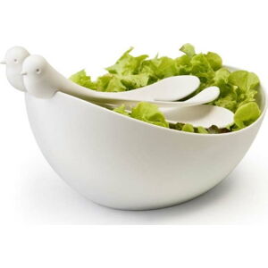 Bílý salátový set s mísou Qualy&CO Salad Bowl